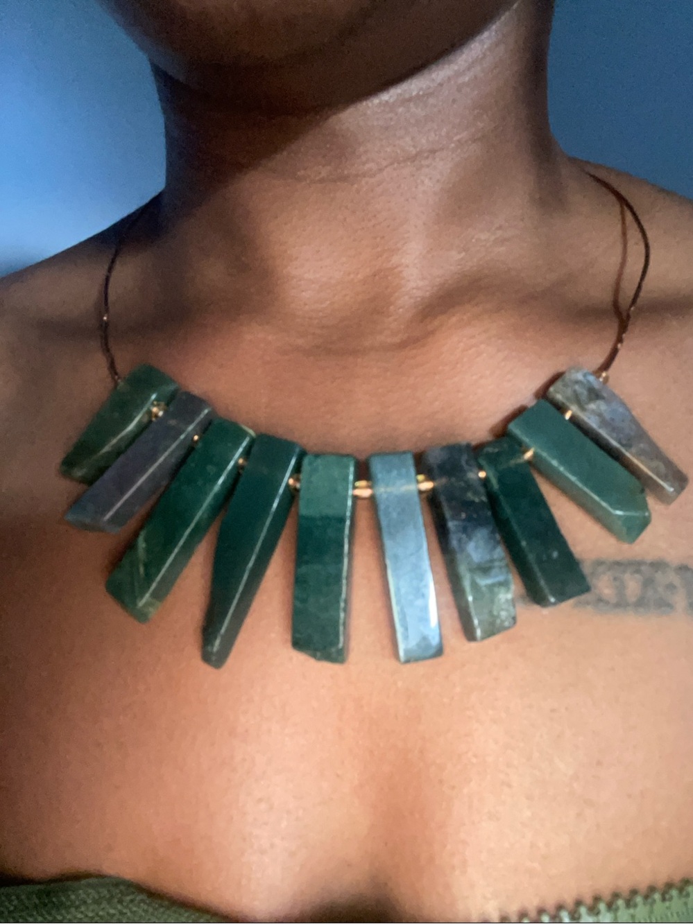 Handmade Green Stone Fringe Choker Necklace